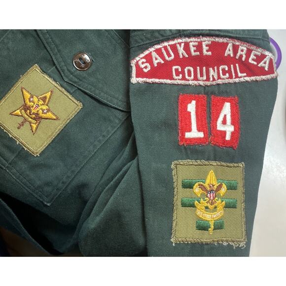 VTG 50s Boys Scouts America Forest Green Explorer BSA Shirt Pin Patches Badges - Picture 7 of 9